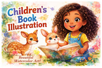 create cute children book illustrations and storybook art