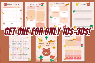 design custom planner, journal, calendar and habit tracker