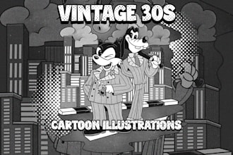 draw design vintage 1930s cartoon illustration in rubber hose style
