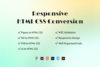 convert figma to html css, xd to html, psd to html css, responsive website