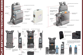 design backpack, trolley bag, tote bag tech pack and sketch