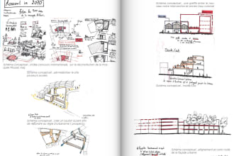 do concept, diagram, details, exterior and interoir  drawn architectural render