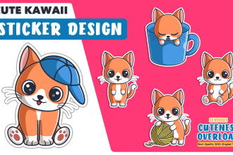 create cute kawaii stickers design, animals foods cartoon character