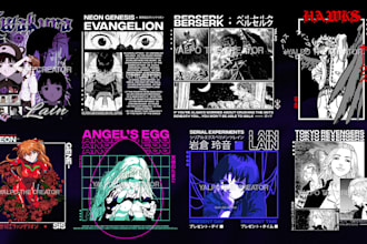 create a unique grunge brutalism anime design tee