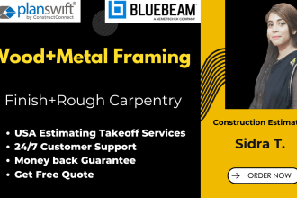 do wood framing, metal framing takeoff estimation on bluebeam, planswift