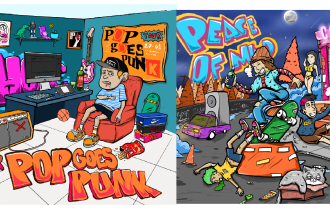 crazy album cartoon cover, hiphop, pop punk, rock
