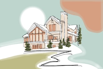 create minimalist line art for buildings and landscapes