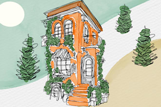 custom minimalis architecture line art illustration