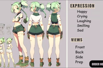 draw reference sheet of fury, oc or character model sheet, anime for your game