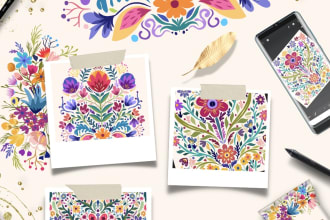make fantastic nature, boho, line art seamless pattern