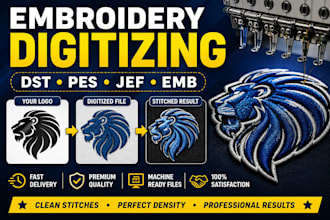 do embroidery digitizing into dst pes jef emb