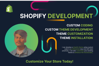 build your shopify store with custom code or using themes, setup products, blogs