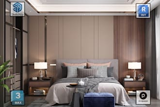 do interior design of gym, office, cafe, bath, kitchen, bedroom for 3d rendering