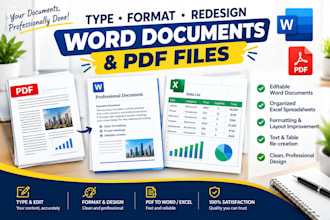 type and format ms word document, redesign a pdf document for you