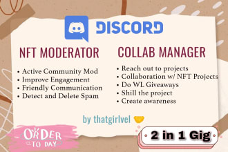 be your discord chatter, discord moderator and discord collab manager