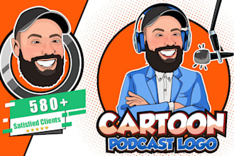 create an eye catching cartoon podcast logo, cover, or poster for your podcast
