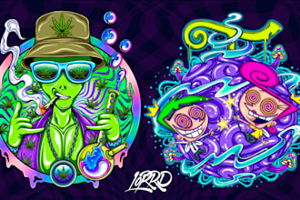 hand draw  logo creation trippy psychedelic hippie for you