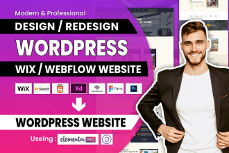 do figma, HTML, squarespace, wix to wordpress website, elementor pro, divi theme