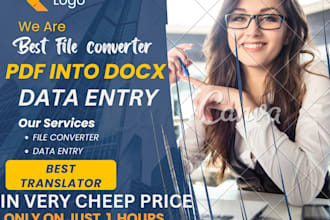 convert PDF into excel, scan pages to excel,and perfect data entry in 1 hours