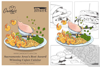 illustrate food, dessert and drinks in handdrawing style