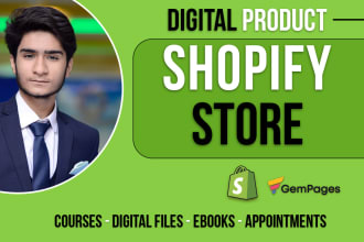 create digital product shopify store, online course shopify store, ebook store