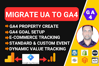 do ua to ga4 migration and set up google analytics 4 via GTM