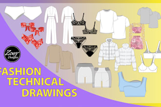 design flats, technical drawings and cad illustrations