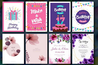 design invitation, wedding, birthday greeting and menu card