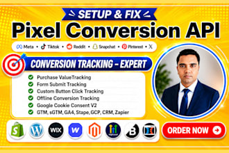 fix meta facebook pixel, tiktok conversion API, reddit, x pixel tracking,ga4,gtm