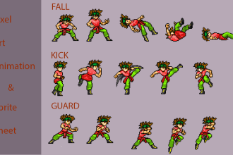 cerate the character you want in animated pixel art sprites