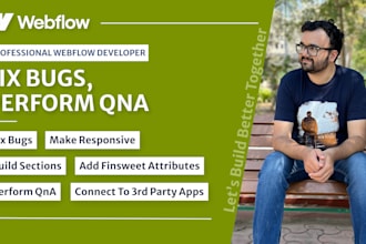 fix webflow bugs, cms content upload, test responsiveness, perform qna
