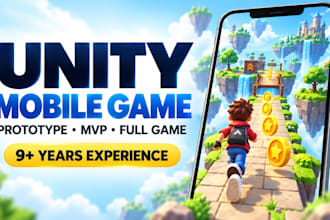 develop a unity mobile game prototype, mvp or hyper casual game