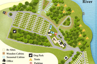 render map illustration or site plan,rv park,campground park