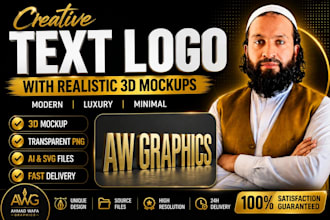 create  creative text logo design with realistic 3d mockups