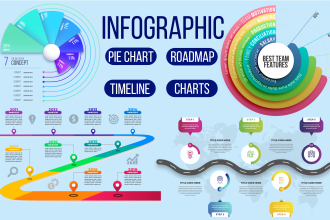 design a powerpoint pie chart, roadmap, and timeline infographic