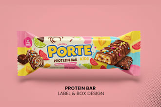 design food packaging, protein bar, snack bar label design and packaging design