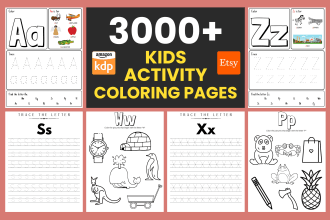 design 3000 unique acitivity coloring worksheets pages for kids, etsy and KDP