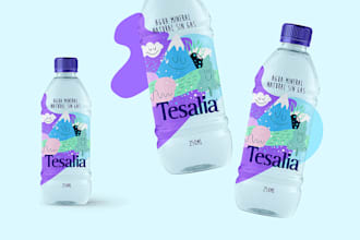 design juice label, water bottle, can and beverage label