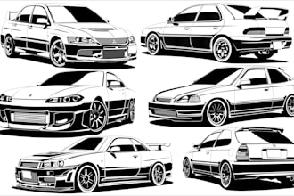 create a black and white vector illustration for your car