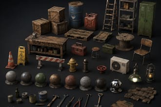 create game ready 3d hard surface models, props, machinery and buildings