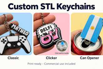 design a custom 3d keychain stl, clicker or can opener from logo