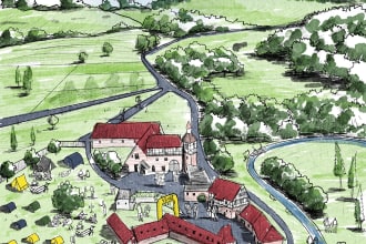 design a watercolor map illustration of your city or event