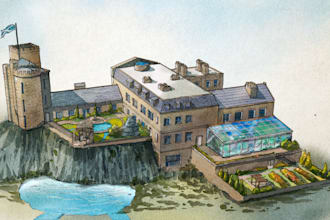 render architecture and interior concept in watercolor