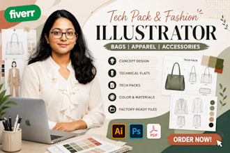 design hand bags technical flat sketch with tech pack