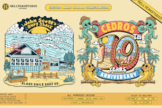 create hand drawn vintage retro tshirt for your brand