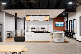 3d render pizza restaurant or european cafe