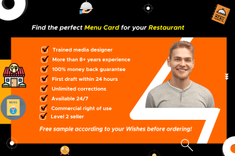 design professional food menu, restaurant flyer or menu card