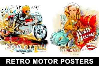 create bold retro pop art car and motorcycle posters