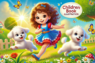 design children storybook illustration, kids book illustration on midjourney ai