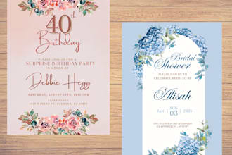 design your digital or einvite for weddings, birthdays,birth announcement etc
